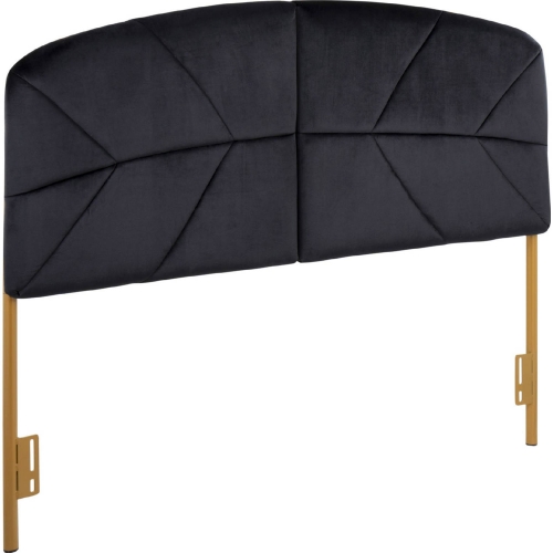 Lindsey Queen Headboard in Tufted Black Velvet & Gold Steel